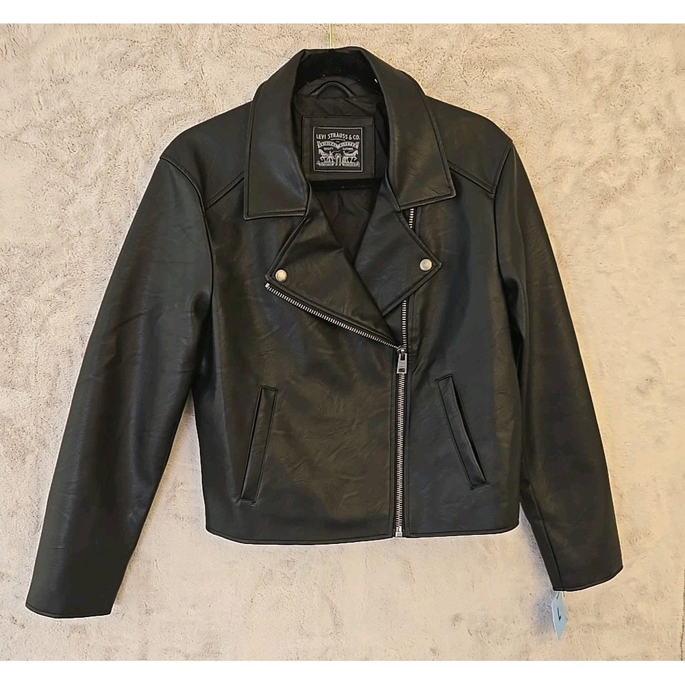 Levi's‎ Women's Black Faux Leather Moto Jacket Large ** NEW **